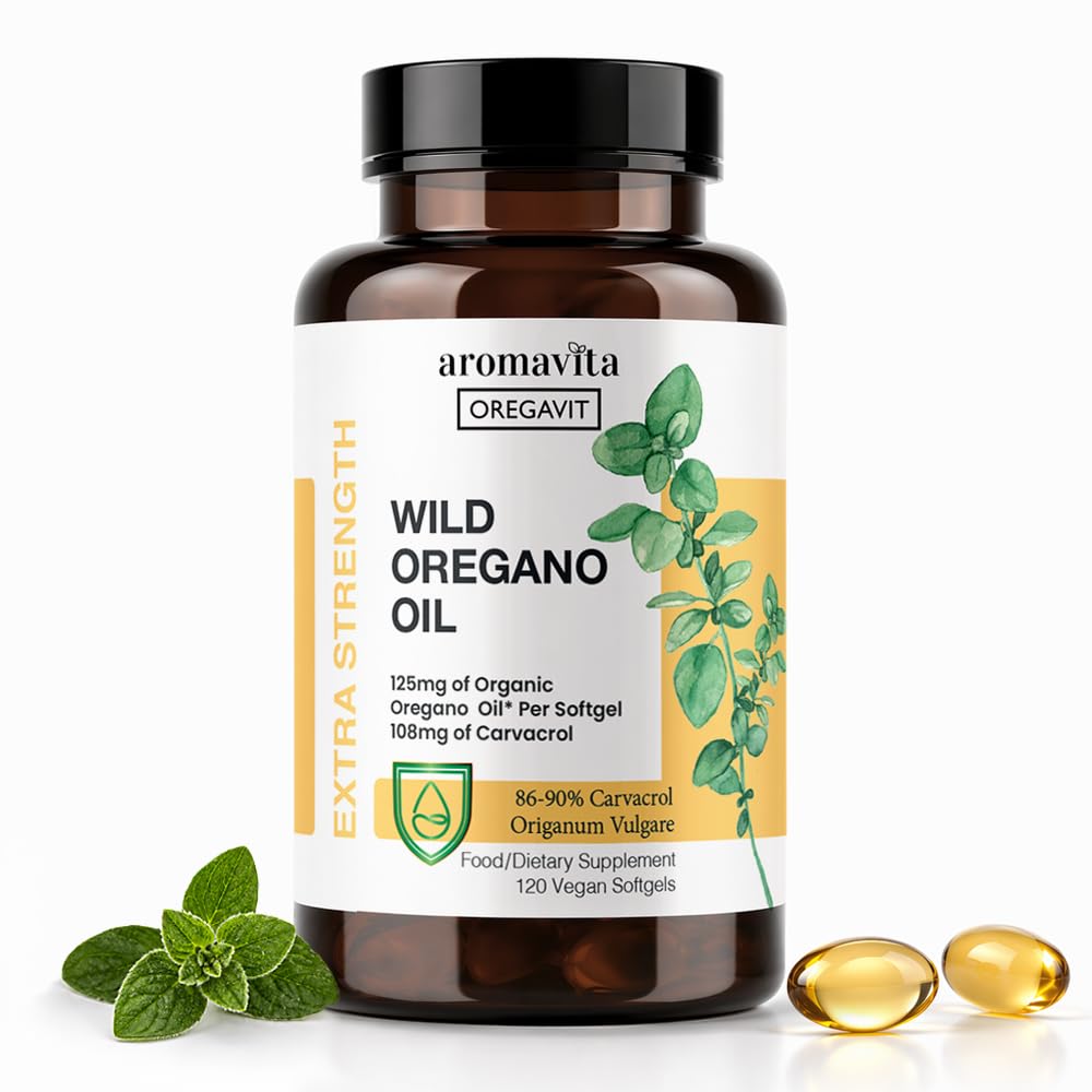Vegan Wild Origan Oil Capsules Organic, 86-90% Carvacrol - 125mg Huile d'Origan par Softgel - Immune et soutien digestif, Antioxydant naturel, Vegan, Non OGM, 120 Capsules
