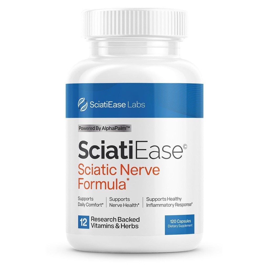 SciatiEase Sciatique Nerve Supplément de soutien de la santé - Nerve Formule de soutien avec AlphaPalm, pois, complexe de vitamine B, acide alpha lipoïque 300mg - 120 capsules