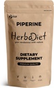 Herbadiet Piperin 95% Pulver | Schwarz Pfeffer Extrakt Pulver 95% von Hplc | Bioverfügbarkeit Enhancer, Boosts Nährstoffe Aufnahme| Glutenfrei, Non-GMO Bulk Supplement (0.35 oz / 10 gm)