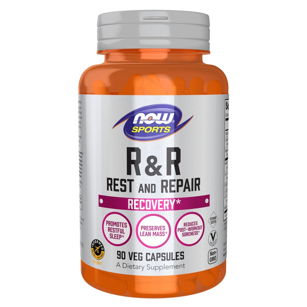 NOW Foods Sports Nutrition, R&R Repos and Repair, Recovery*, encourage le sommeil reposant*, préserve la masse maigre, réduit les douleurs post-entraînement*, végétalien, NGMO, 90 capsules de veg