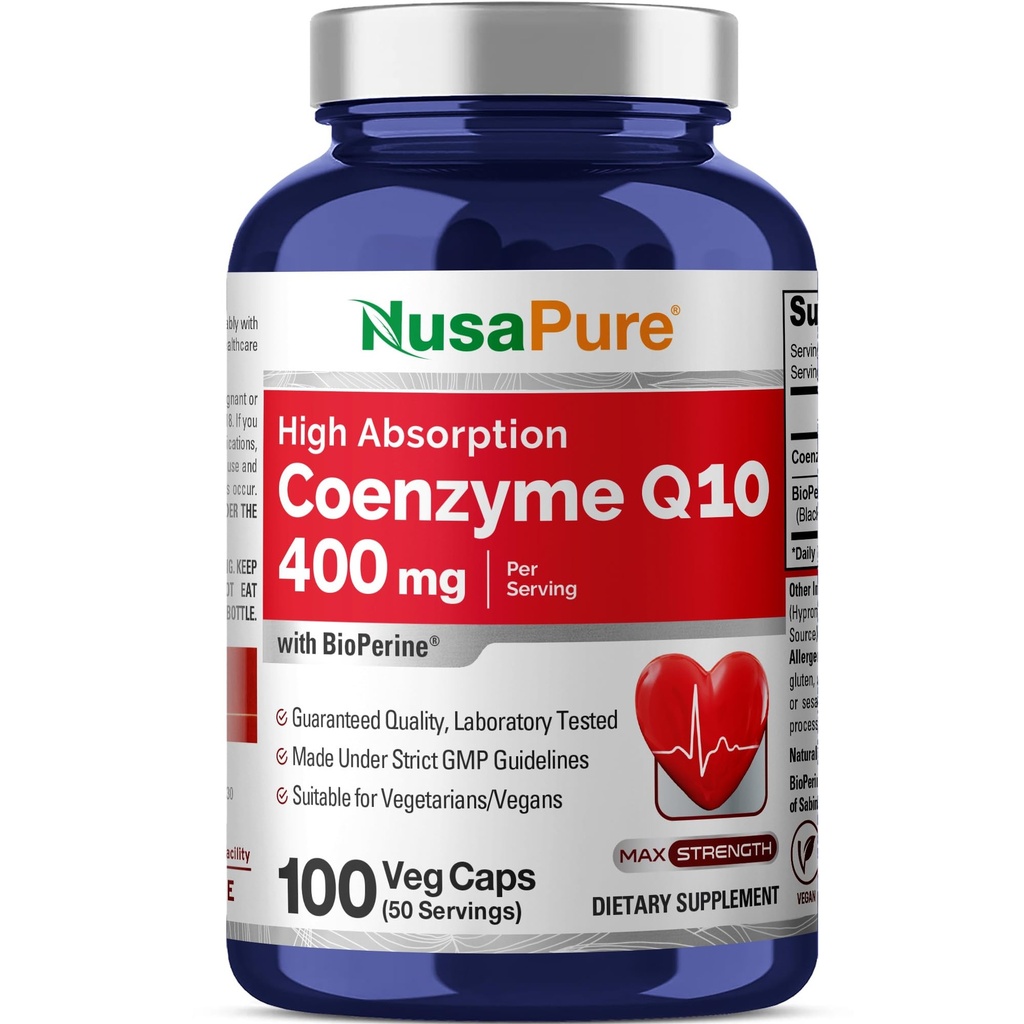 NusaPure CoQ10 400mg 100 Veggie Caps (Vegan, Non-GMO) Coenzym Q10 Supplement, Antioxidans COQ-10 Enzyme, Coq 10