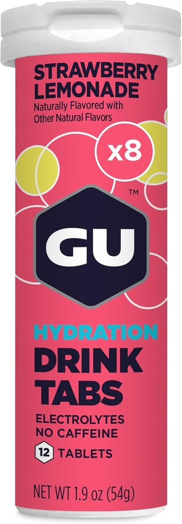 GU Energy Hydration Electrolyte Drink Tablets, Enhanced Endurance Sports Drink für Laufen, Radfahren, Triathlon, Erdbeer-Lemonade, 8-Count (96 Servietten)