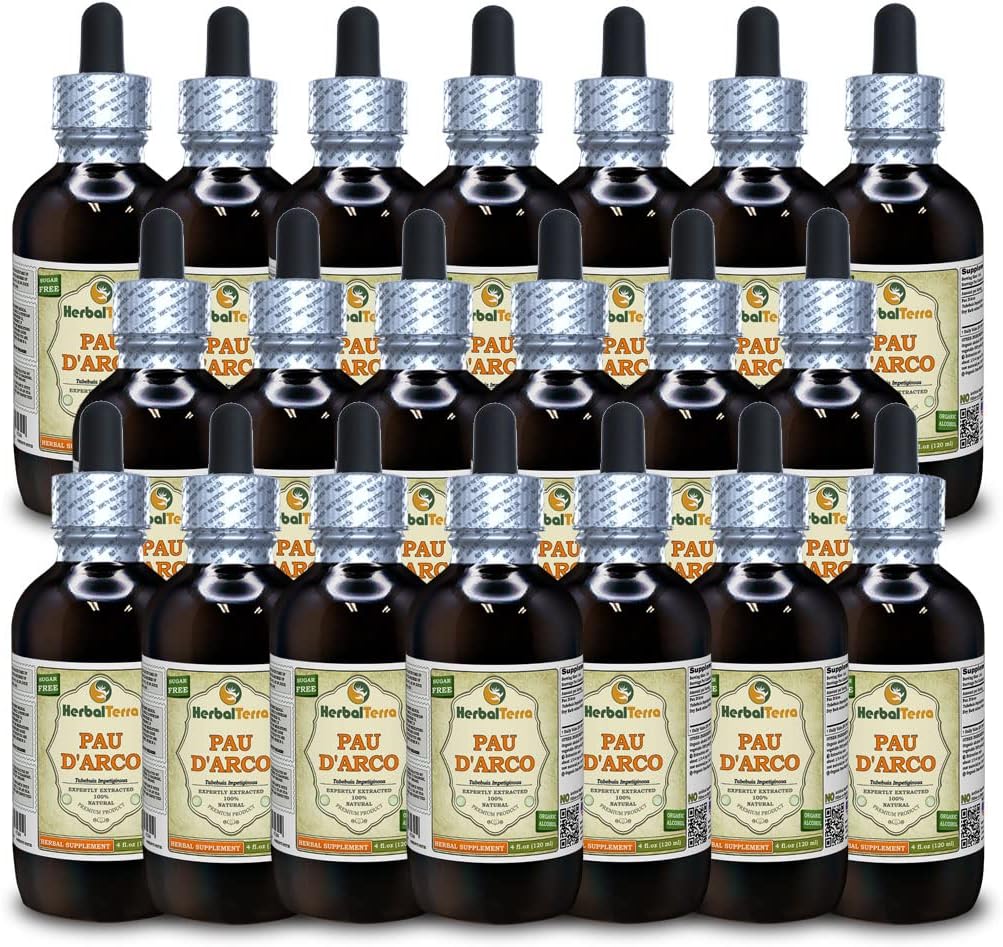 PAU d'arco (Tabebuia Impetiginosa) Teinture, extrait liquide d'écorce séchée (marque: HerbalTerra, fièrement fabriqué aux États-Unis) 20x4 fl.oz (20x120 ml)