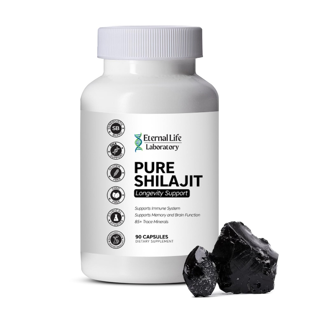 100% reine Shilajit, Bio Himalaya Shilajit für Männer & Frauen, 85+ Trace Minerals Reich an Fulvic Acid Shilajit Ergänzung für Energie & Immunsystem 1000mg 90 Zähler