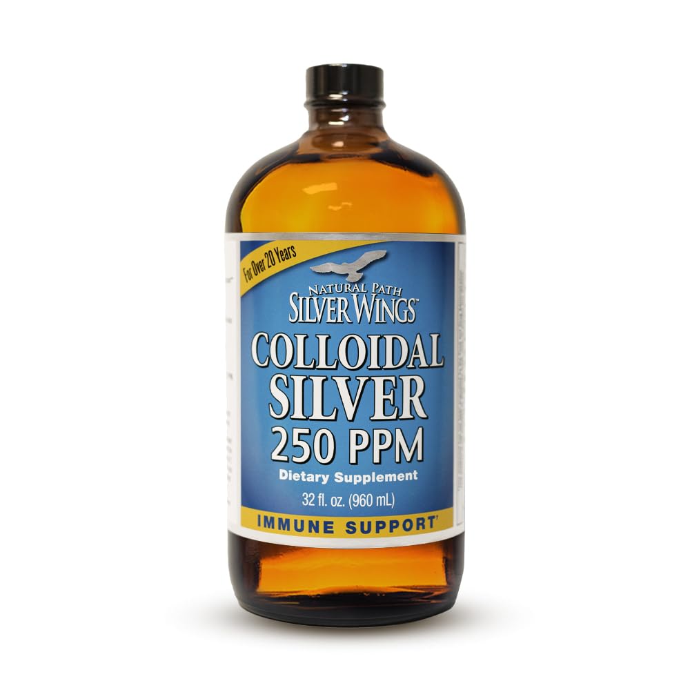 Natural Path Silver Wings Colloidal Silver Liquid - Enhanced Immun Support Supplement - 250ppm (1250mcg) - 32oz