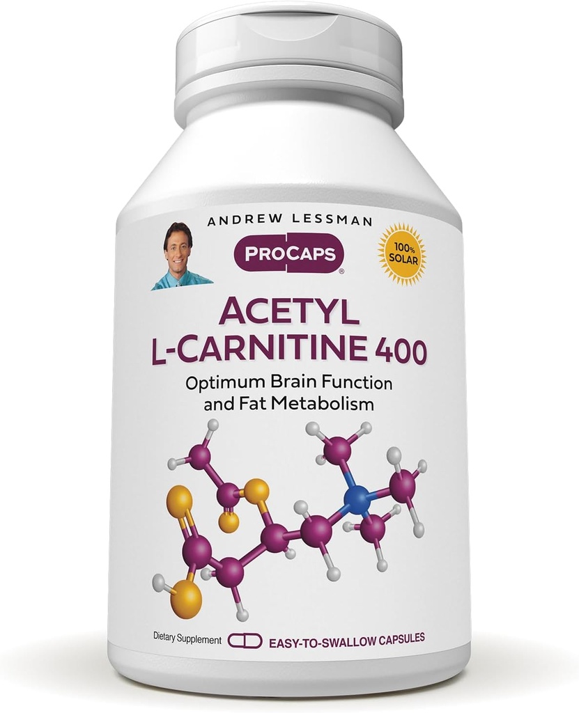ANDREW LESSMAN acétyl L-Carnitine 400 mg - 360 Capsules - Soutien du système nerveux, métabolisme des graisses et de l'énergie, fonction cérébrale saine, flux sanguin sain vers le cerveau. Capsules faciles à avaler.