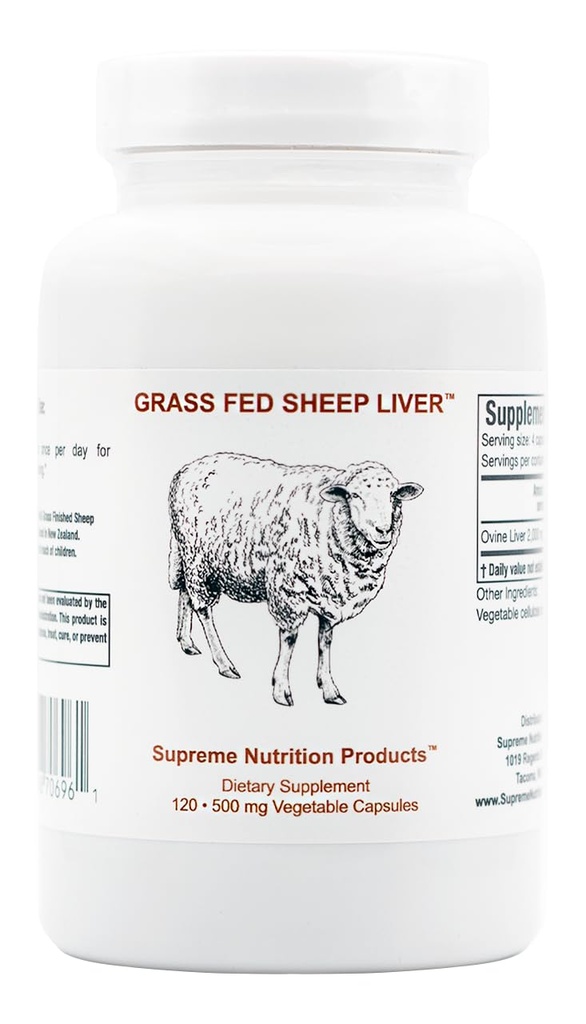 Supreme Nutrition Foie d'herbe, 120 gélules de foie d' ovin pur