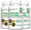 Allied Life Spirulina und Chlorella | Organic Chlorophyll Vegan Protein Pulver Grüne Superfood Kapseln | Natürliche Unterstützung (3 Flasche Pack)