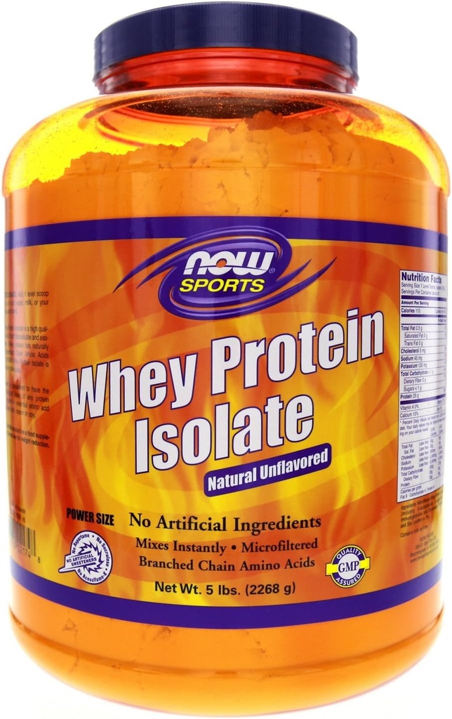 MAINTENANT Aliments Sports Lactosérum Isolé Naturel Non aromatisé -- 5 lbs