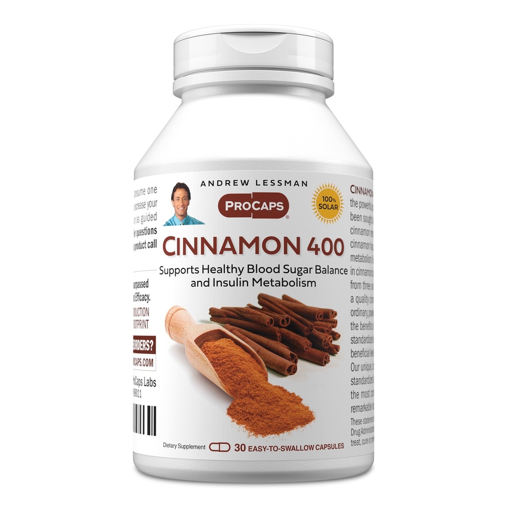 ANDREW LESSMAN Cinnamon 400mg - 30 Kapseln - Hohe Potenz, Standardisierter Extrakt. Keine Zusatzstoffe. Kleine einfache Swallow Kapseln