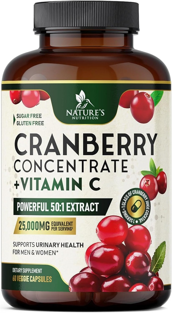 Cranberry Ergänzung Pillen 25.000mg - Hohe Potenz Vitamin C Cranberry für Damen und Herren, Urinary Tract Health Support, Sugar Free, Glutenfrei, Non-GMO, Cranberry Konzentrat Extrakt - 60 Kapseln