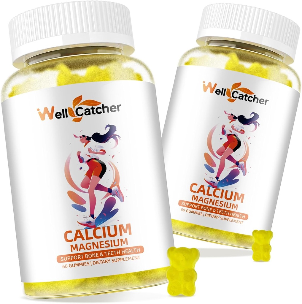 Calcium Magnesium Gummi Erwachsene Kinder - Zuckerfrei Kaubare Vegan Algen Kalzium Ergänzungen für Frauen Männer unterstützen Plus Knochenstärke mit Zink Kalium Vitamin D3 K2 Zitronen Geschmack 120CT