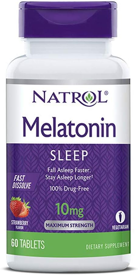 Natrol Melatonin Schlaf Maximale Stärke schnell auflösen Erdbeer Geschmack 10 mg 60 Tabletten (Pack von 2)