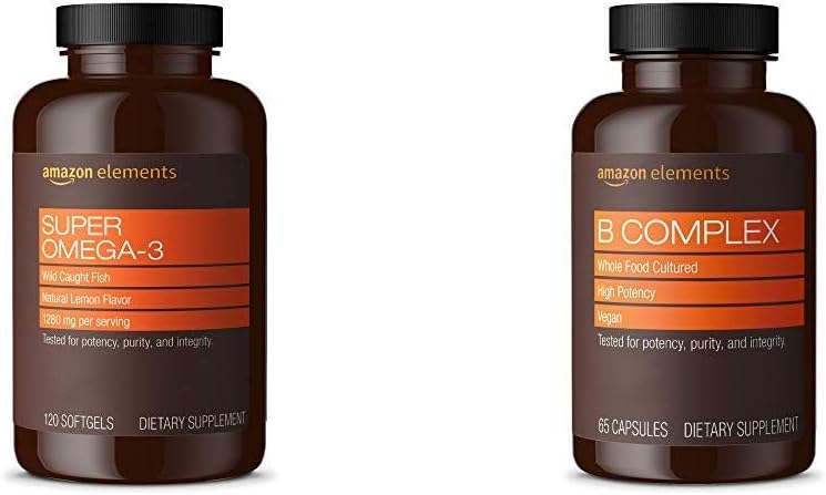 Elemente Super Omega-3 (120 Count) und Elemente B Complex (65 Kapseln)