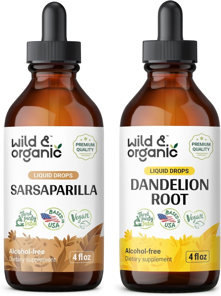 Wild & Organic Sarsaparilla Tinktur 4 fl oz & Dandelion Wurzel Tinktur 4 fl oz