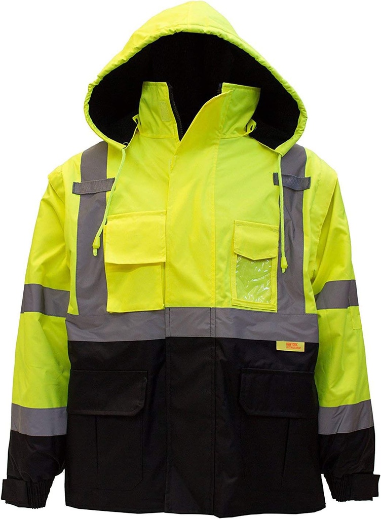 Troy Safety Herren Ansi Class 3 High Visibility Sicherheitsbomberjacke mit Reißverschluss, PVC-Tasche, Schwarzer Boden, Qty 1 (Medium,Lime Green)