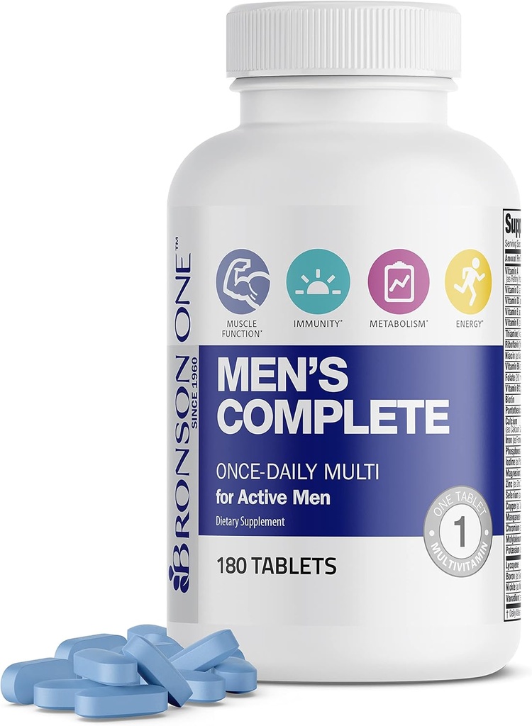 Bronson ONE Daily Men’s Complete Multivitamin Multimineral Einmal täglich Multi für aktive Männer, 180 Tabletten