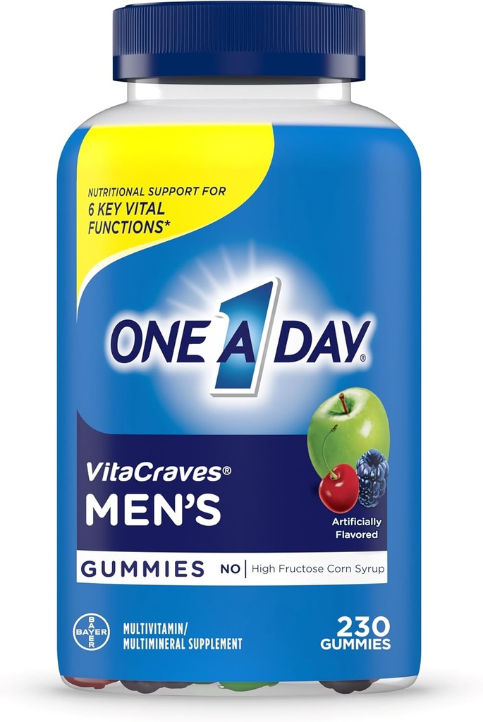 Ein Tag Männer Multivitamin Gummis, Multivitamin für Männer mit Vitamin A, C, D, E, Calcium &amp; Mehr, um gesunde Muskelfunktion zu unterstützen, Gummie, 230 Zähler