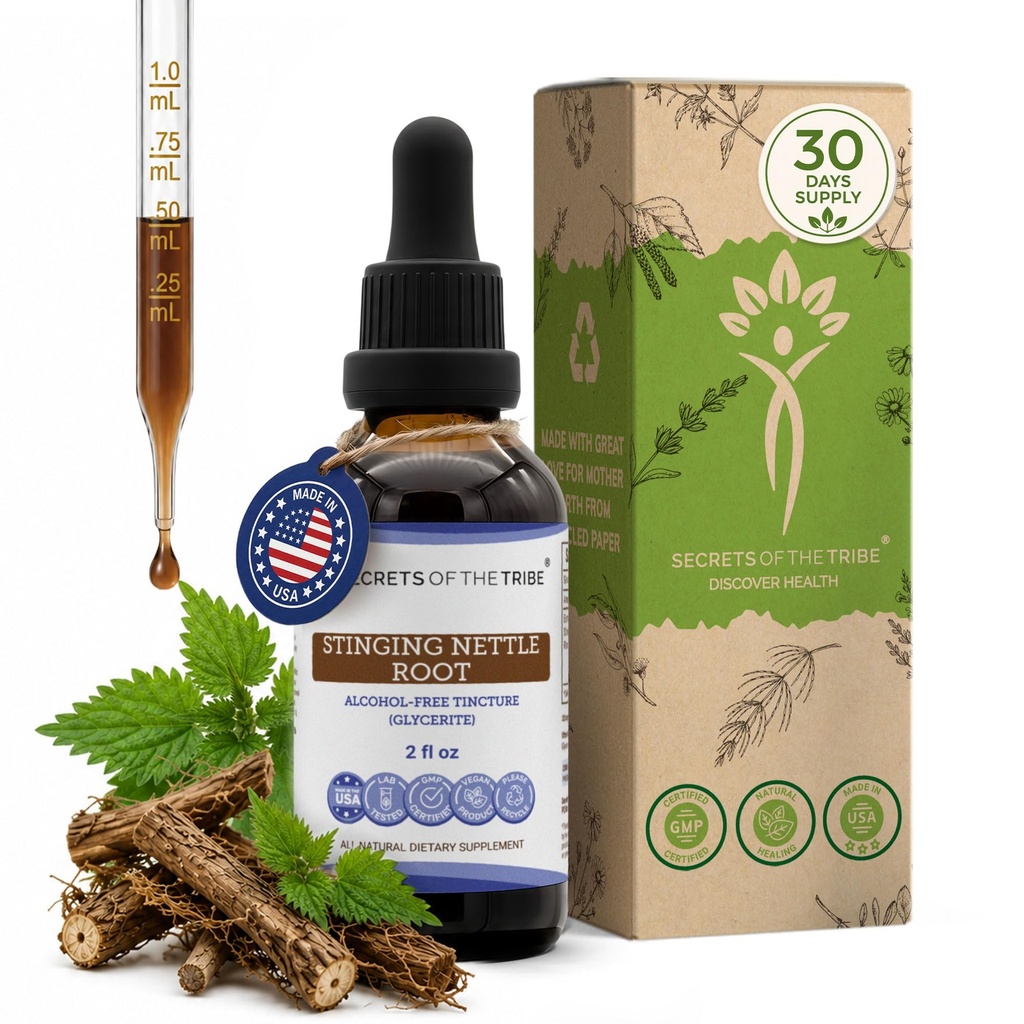 Secrets of the Tribe Sting Nettle Alcohol-Free Liquid Extract, Sting Nettle (Urtica Dioica) Getrocknete Wurzel (2 FL OZ)