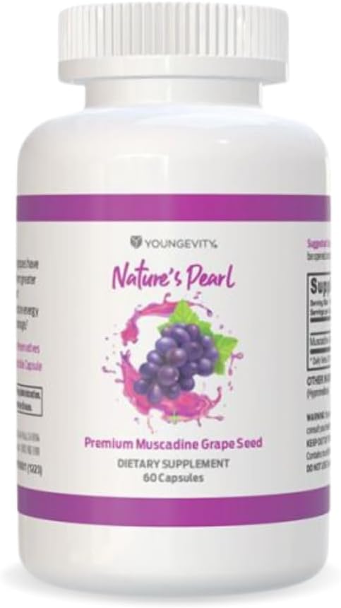 Youngevity Premium Muscadine Graines de raisin - 650 mg - La perle de la nature Antioxydant Superfood - Riche en resvératrol, Ellagic-Acid, Quercetin, Anthocyandins et plus - 60 portions