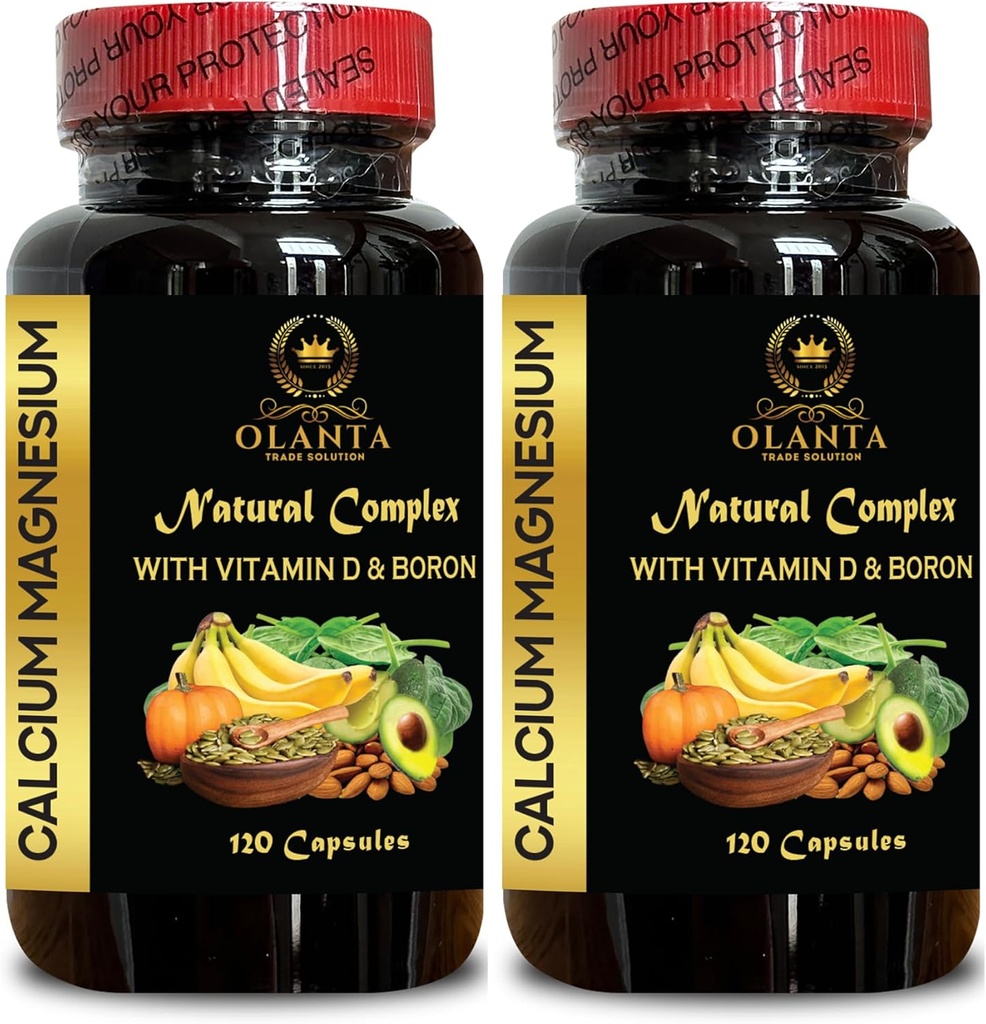Supplément de magnésium de calcium - Pure Calcium Magnésium D3 & Boron, Suppléments naturels pour les femmes et les hommes, Support de ongles de citrate de manganèse - 2 bouteilles 240 capsules