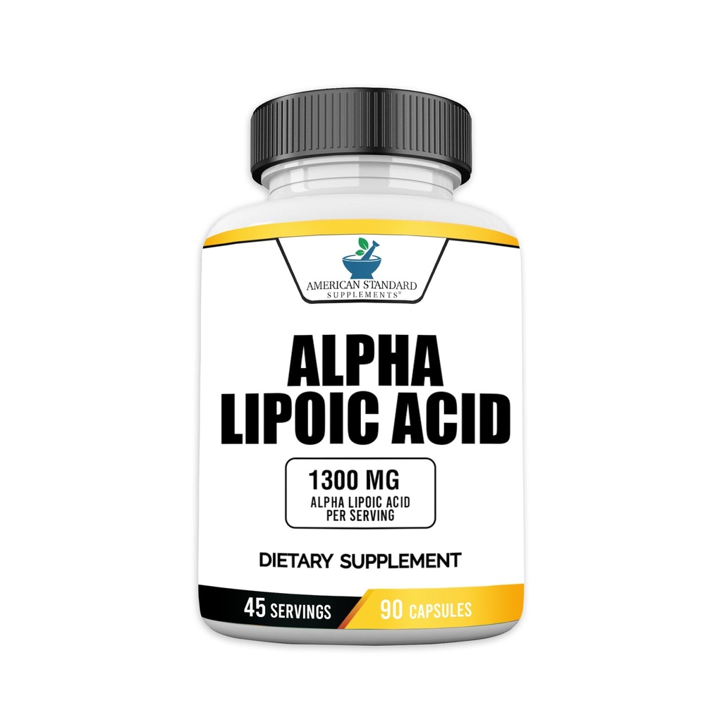 American Standard Supplements Alpha Lipsäure 1300mg pro Servierung - Vegan, Glutenfrei, Non-GMO, 90 Kapseln, 45 Servierungen