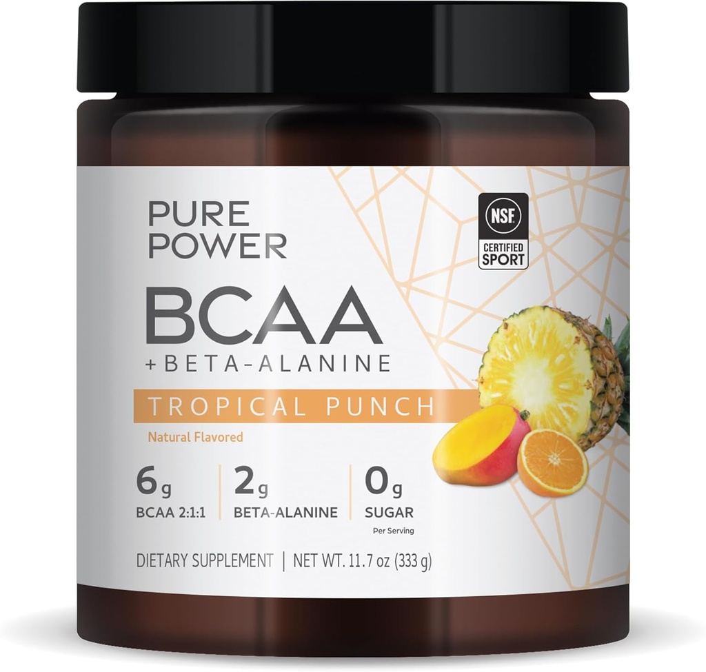 Pure Power BCAA + Beta-Alanin, Tropical Punch Flavor, 11.7 oz (333 g), 30 Servierungen, 6g BCAA, 2g Beta-Alanine, 0g Zucker, Non-GMO, Dr. Mercola