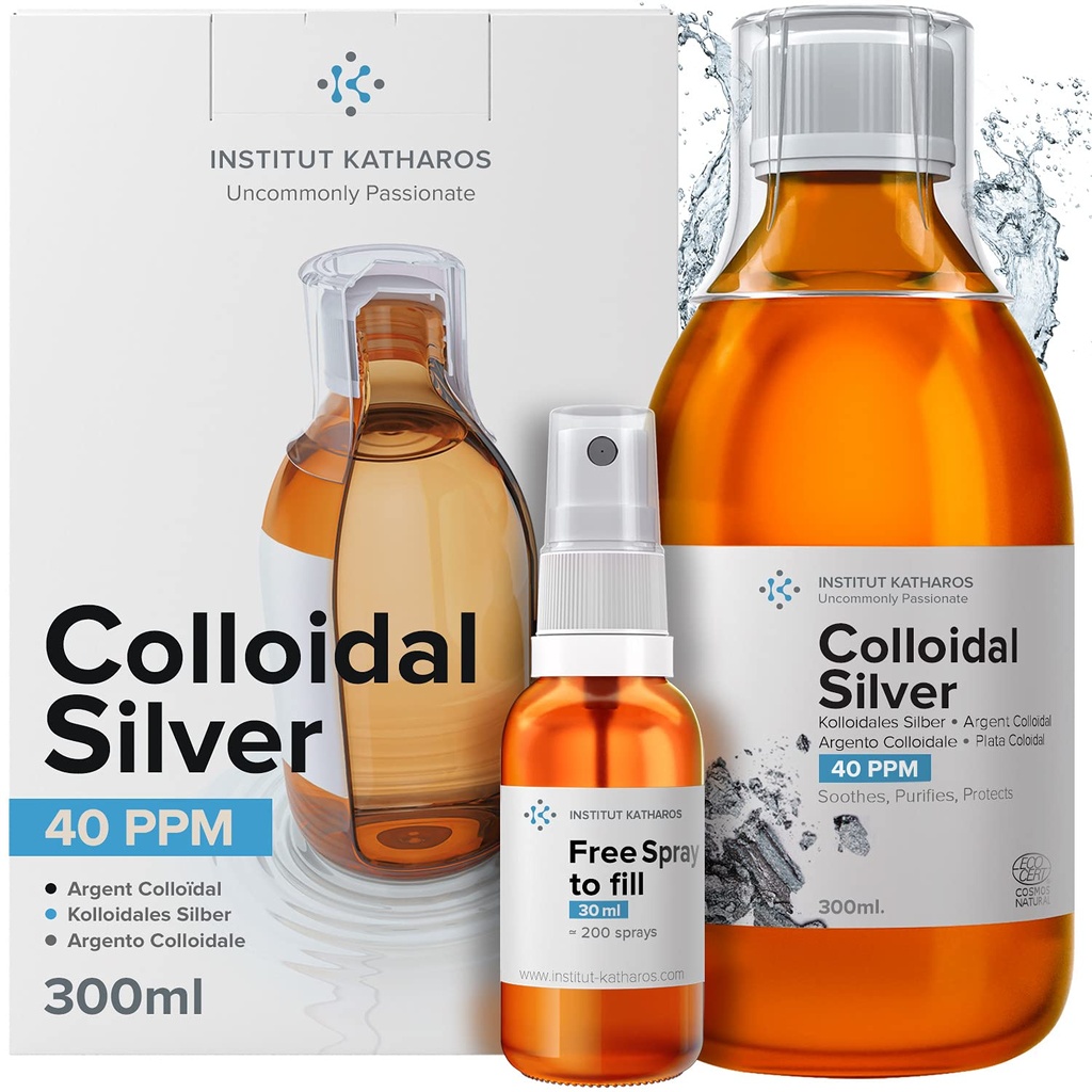 Kolloidale Silberflüssigkeit 10 fl oz & Spray zu füllen ● Bioaktives Hydrosol Silber Wasser ● Natürliche Immununterstützung Nano Sol Supplement Lösung ● Ionic Minerals 40 PPM ● Organische Strukturierte Plata Coloidal
