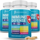 Immununterstützung 8 in 1 Kapseln - Zinkergänzung, Vitamin D3, Vitamin C und Elderberry - Immune Booster Supplement mit Echinacea, Ginger Root und Turmeric - [3-Pack, 180 Count]