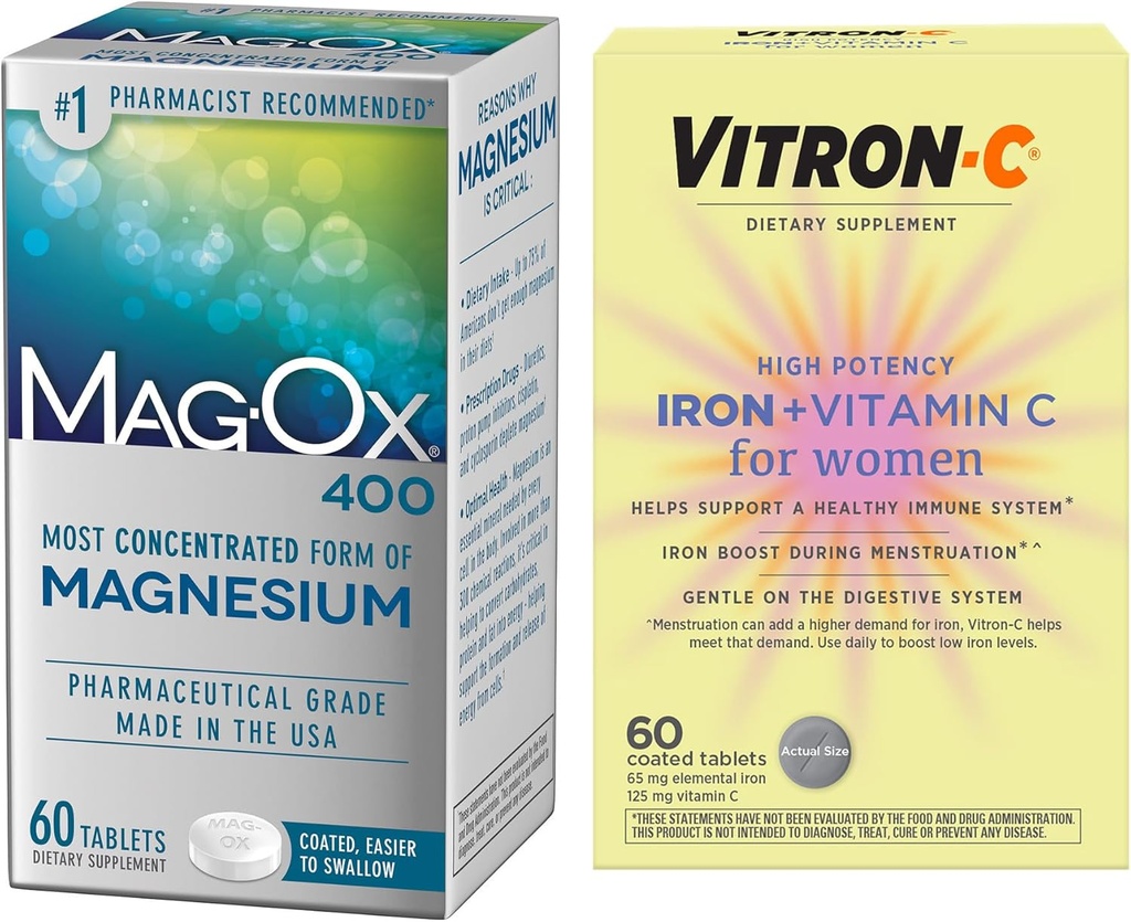 Vitron-C High Potency Iron Supplement, Immununterstützung 60ct und Mag-Ox 400 Magnesium Mineral Supplement 60ct