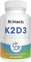 Vitamine D3 K2 avec Calcium et BioPerine 60 Capsules - Santé osseuse complète, Soutien cardiovasculaire, Absorption accrue - Non-OGM, Sans sucre