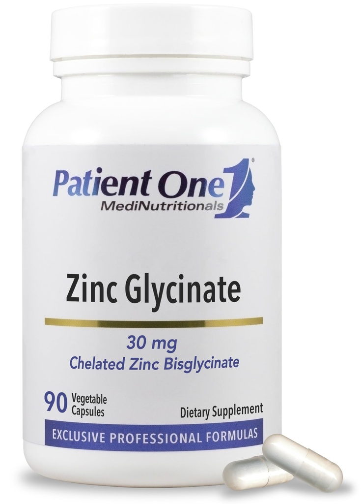 Patient One Zinc Glycinate 30mg. Supplément pour soutenir la santé du système immunitaire.