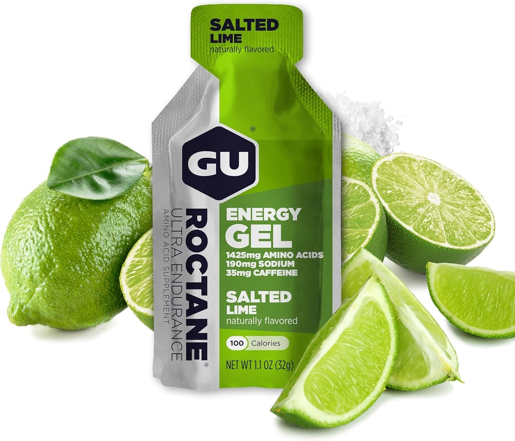 Gu Energy Roctane Ultra Endurance Energy Gel, On-The-Go Sports Nutrition for Running, Biking, Hiking or Skiing, Salted Lime, 24-Count