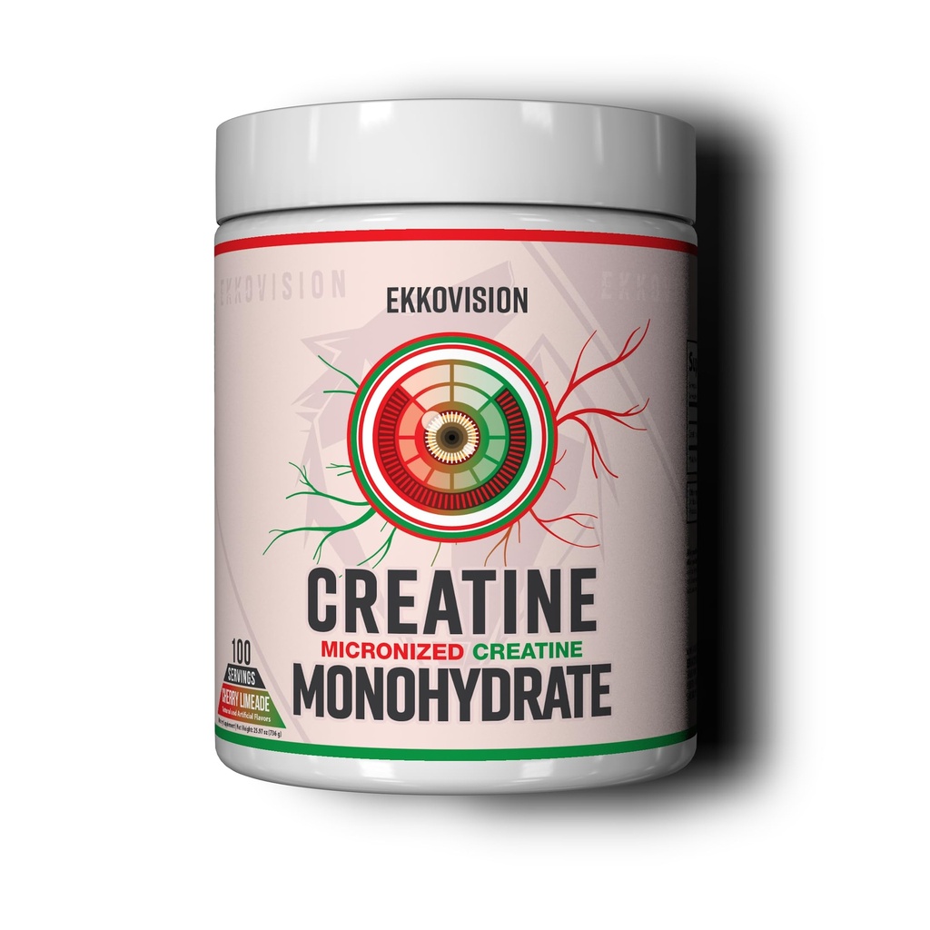 Ekkovision Kreatin Monohydrat-Pulver, Micronized, Cherry Limeade, Pre Workout & Post Workout-Ergänzung für Männer & Frauen, Energie-Unterstützung, einfach in Shakes, Smoothies & Getränke, 100 Servierungen zu mischen