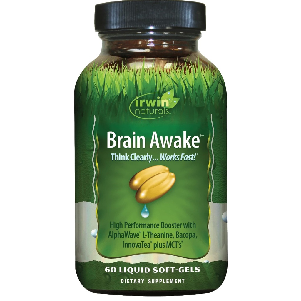 Irwin Naturals Cerveau Réveillez - 60 softgels liquides - Amélioration de la performance mentale, augmentation de la concentration, de la clarté et de la clarté - Booster nootropique avec L-Theanine, Bacopa, MCT