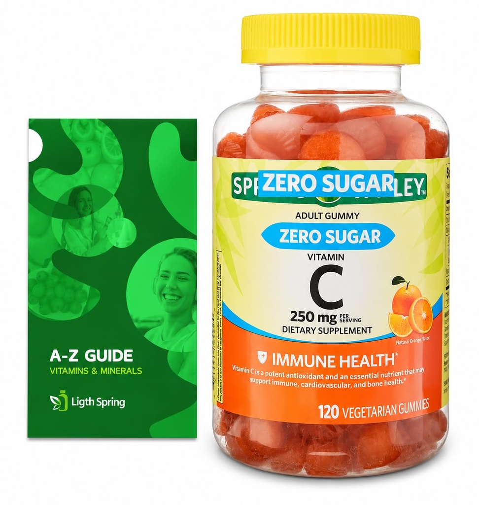 Zéro sucre Vitamine C Gummies Supplément diététique, 250 mg, 120 Ct Bundle avec des vitamines et minéraux exclusifs - A à Z - Meilleur guide de ligth et de printemps