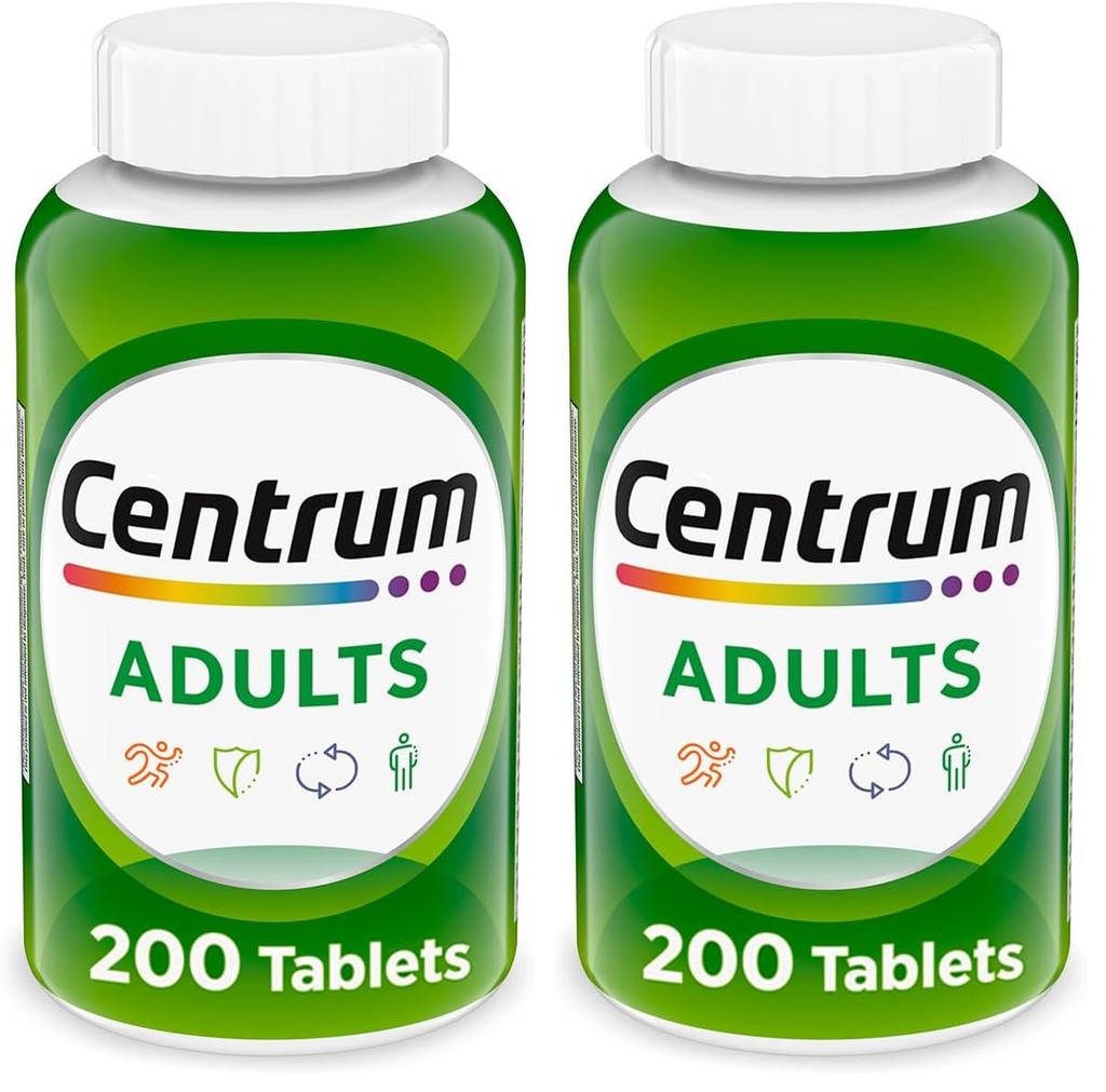 Centrum Supplément multivitamine/multiminérale adulte avec antioxydants, zinc, vitamine D3 et vitamine B, sans gluten, ingrédients non OGM - 200 Nombre (paquet de 2)