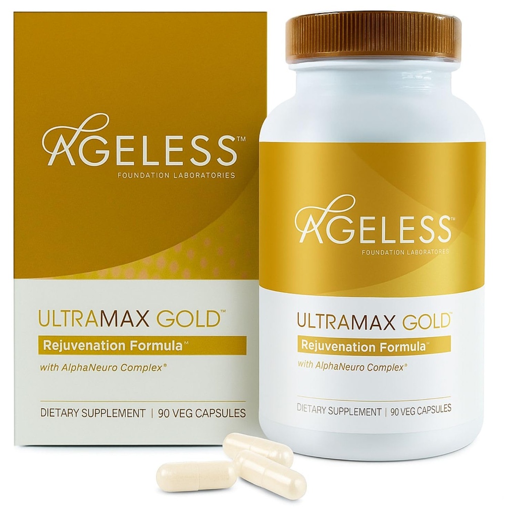 AGELESSTM: UltraMAX GoldTM Kapseln, HGH Anti-Aging-Ergänzung für Frauen, Langsame zelluläre Alterung, Unterstützt Immungesundheit, Smoother Skin Tone und Restaurative Schlaf, Gewichtsverlust, 90 Kapseln