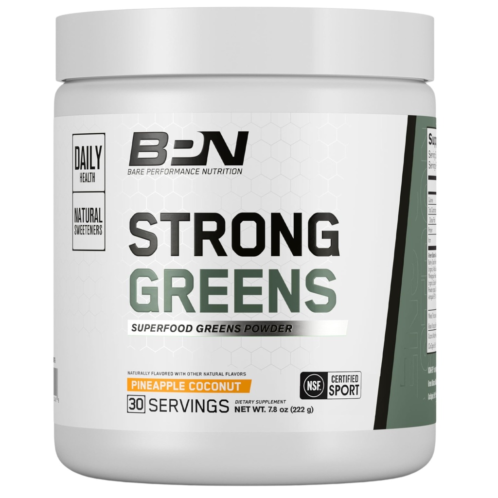 BARE PERFORMANCE NUTRITION, BPN vert fort poudre alimentaire, meilleure digestion, énergie accrue, système immunitaire, noix de coco ananas