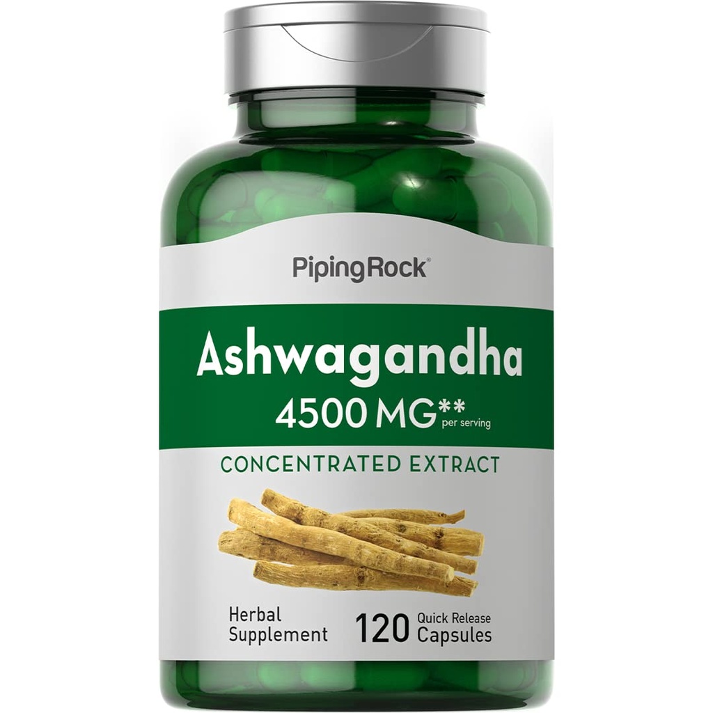 Piping Rock Ashwagandha Kapseln | 120 Count | Kräuterergänzung mit schwarzem Pfefferextrakt | für Frauen und Männer | Nicht-GVO, glutenfrei