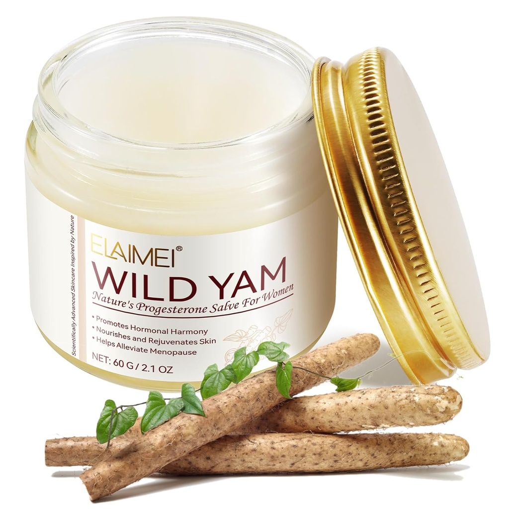 Crème de Yam sauvage bio pour l'équilibre hormonal, 2,1 oz Crème de racine de Yam sauvage biologique pour les femmes - Promotion du soutien périménopause et ménopause - Baume de santé sans parabens pour le confort et le bien-être