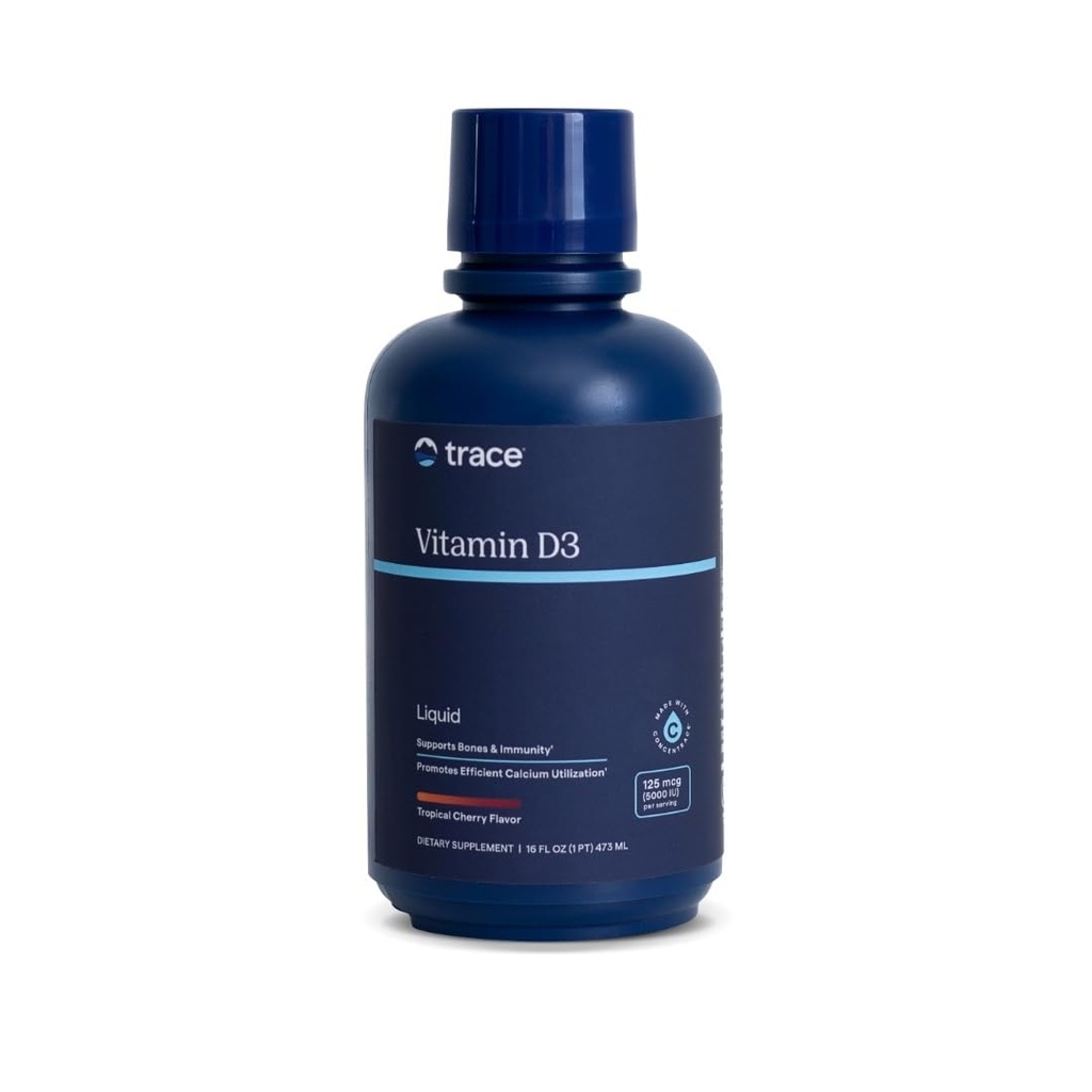 Trace Minerals Vitamin D3 - Vitamin D3 Nahrungsergänzungsmittel für Knochengesundheit - Effiziente Kalziumverwertung - Immunsystemunterstützung - Schnell absorbierende Flüssigkeit - Tropical Cherry Flavor - 16 fl oz (32 Servierungen)
