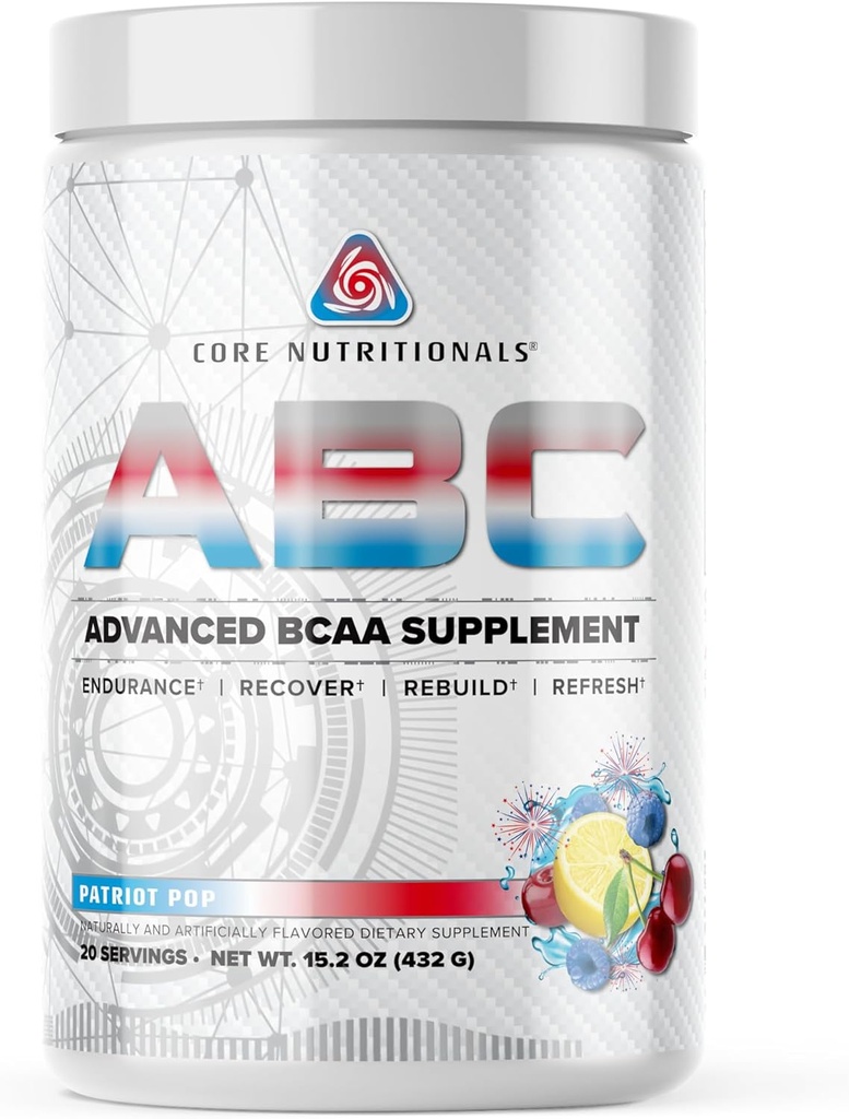 Core Nutritionals ABC Advanced BCAA Supplement | Amino Acid Recovery Blend | with Glutamine, Beta Alanine, Citrulline Malate | 20 Servings (Patriot Pop)
