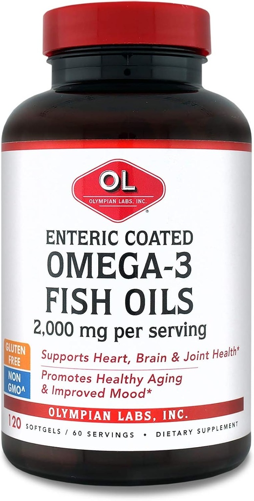 Olympian Labs Enteric Coated Omega 3 Fischöle, 2000 mg pro Portion/ 60 Portionen, 120 Softgels