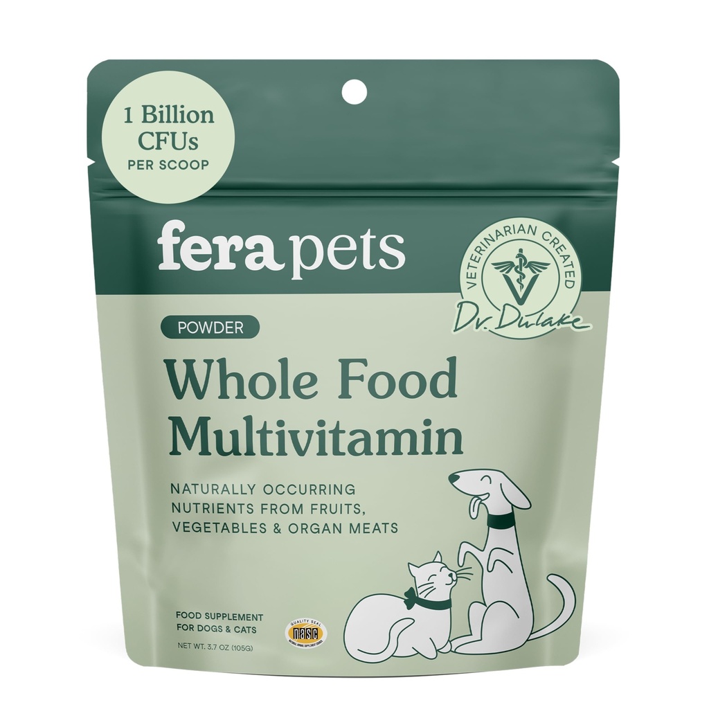 Fera Pets Whole Food Multivitamin Cat & Dog Food Topper mit Probiotika, Antioxidantien, & Essential Dog Vitamins & Minerals - Nährstoffe aus Früchten, Gemüse, & Orgelfleisch - 3.7 Unze