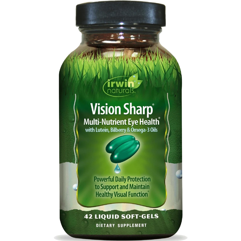 Irwin Naturals Vision Sharp Multi-Nutrient Augengesundheit mit Lutein, Bilberry & Omega-3s - 42 Liquid Softgels