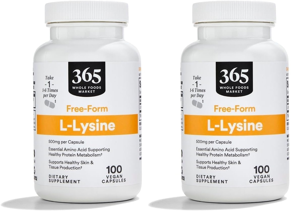 365 Par le marché des aliments entiers, L Lysine 500 Mg Capsules végétales, 100 Nombre (paquet de 2)