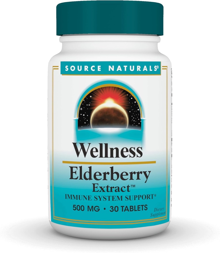 Source Naturals Wellness Elderberry Extract, 500 mg pour le soutien du système immunitaire* - 30 comprimés