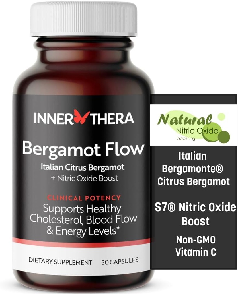 Bergamotte Flow Italienische Citrus Bergamotte + S7 Nitric Oxide, Bergamotte Ergänzung für hohe Cholesterin - Erhöhung des Blutflusses, Zirkulation und Energie - Hergestellt mit patentiertem italienischen Bergamotte Extrakt