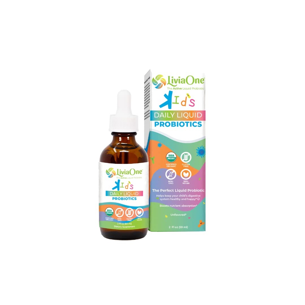 Probiotiques liquides quotidiens LiviaOne pour enfants, supplément probiotique pour la santé digestive et le soutien immunitaire, bio certifié USDA, végétalien et sans allergène, probiotiques non OGM, 2 Fl Oz (paquet de 1)